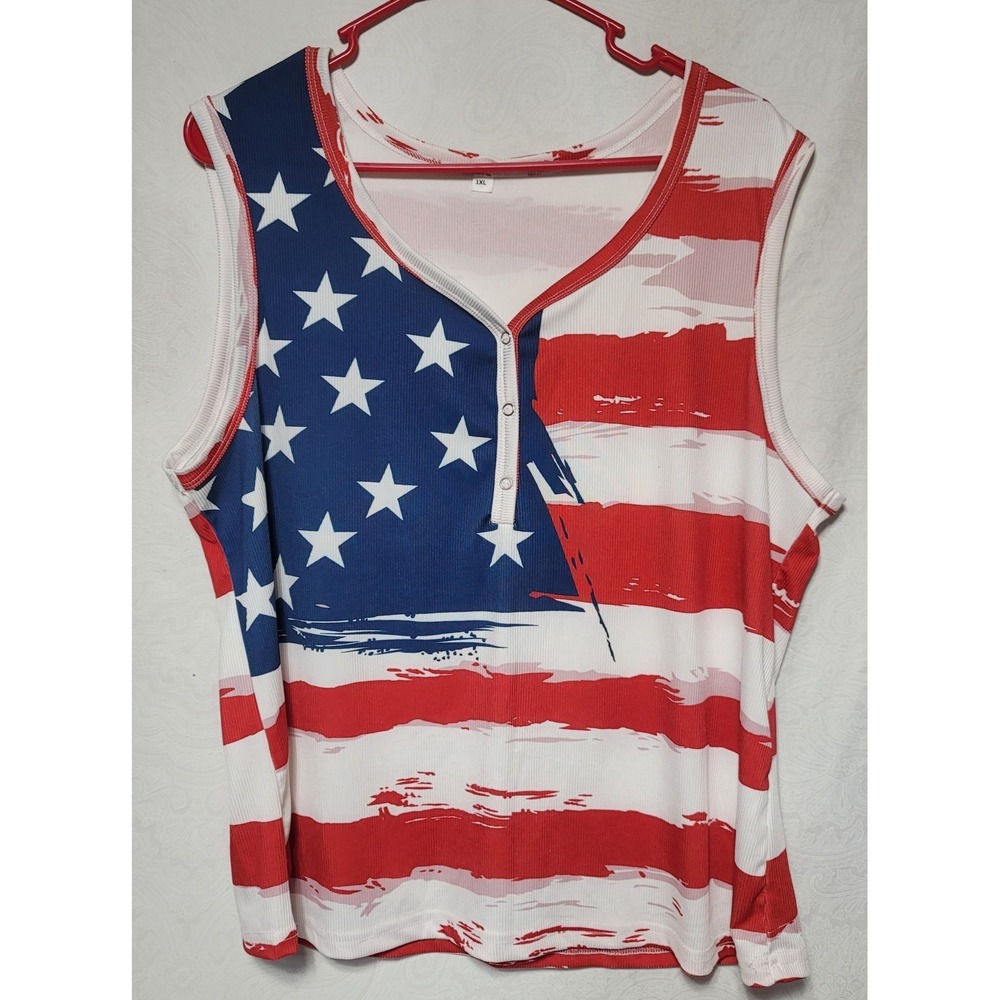 Womens Tank Top Flag Red White Blue Size 1XL